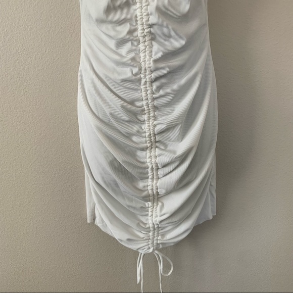 Princess Polly Avery White Ribbed Halter Neck Cinched Ruched Mini Dress - Picture 7 of 11